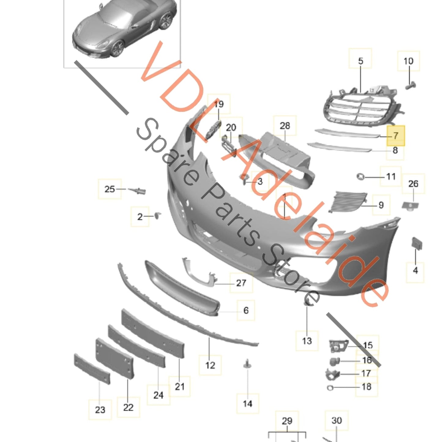 98150576400G2X 98150576400   Porsche Boxster Cayman 981 Front Right Bumper Upper Spoiler Grille Fin 98150576400 G2X
