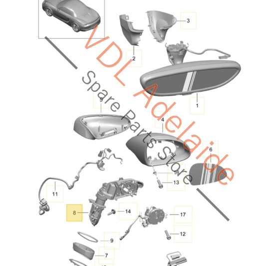 99173122009    Porsche 981 Boxster Cayman Right Side Manual Fold Mirror Base 99173122009