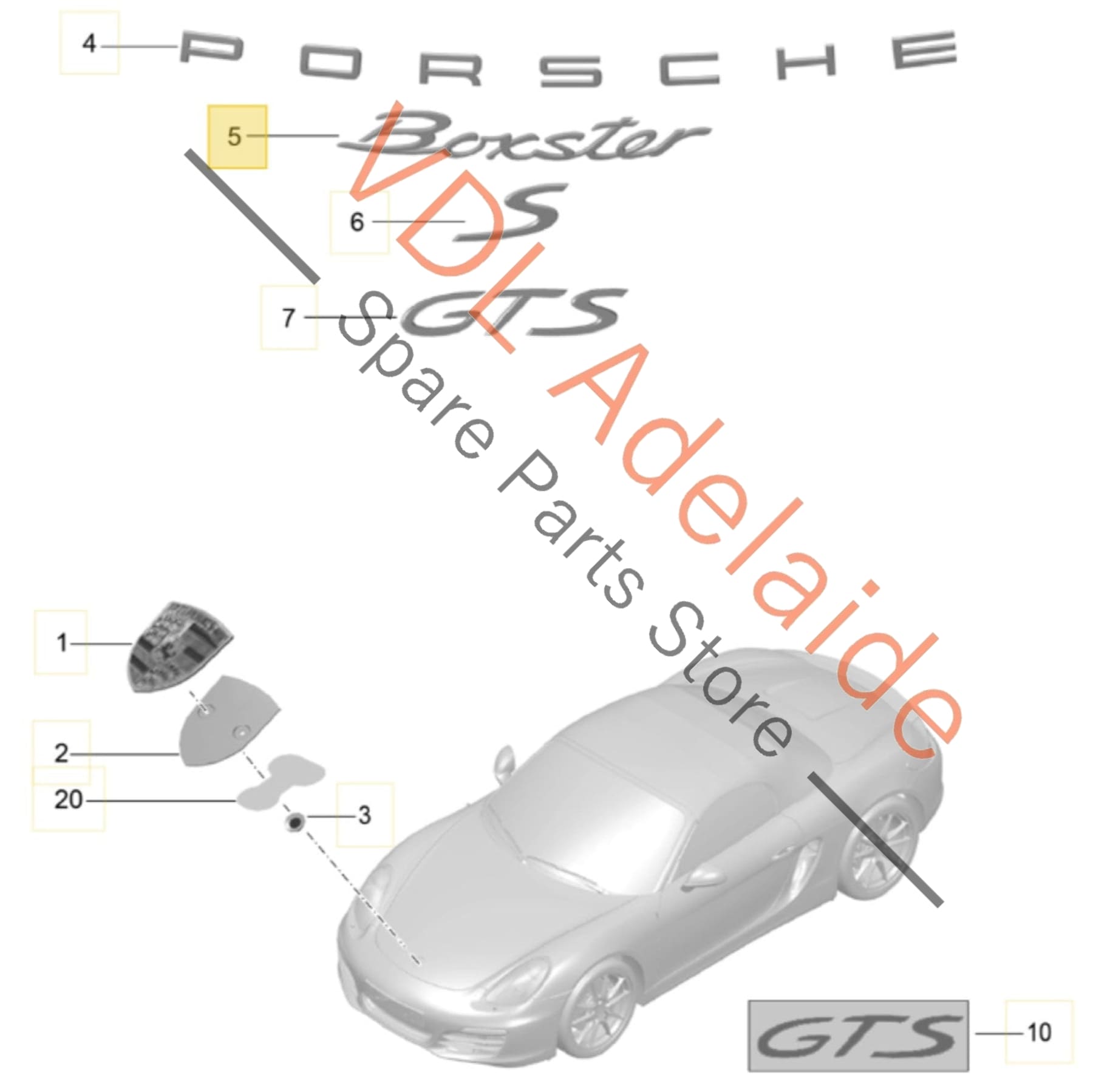 98155923701    Porsche Boxster 981 Rear Badge Emblem Inscription 98155923701