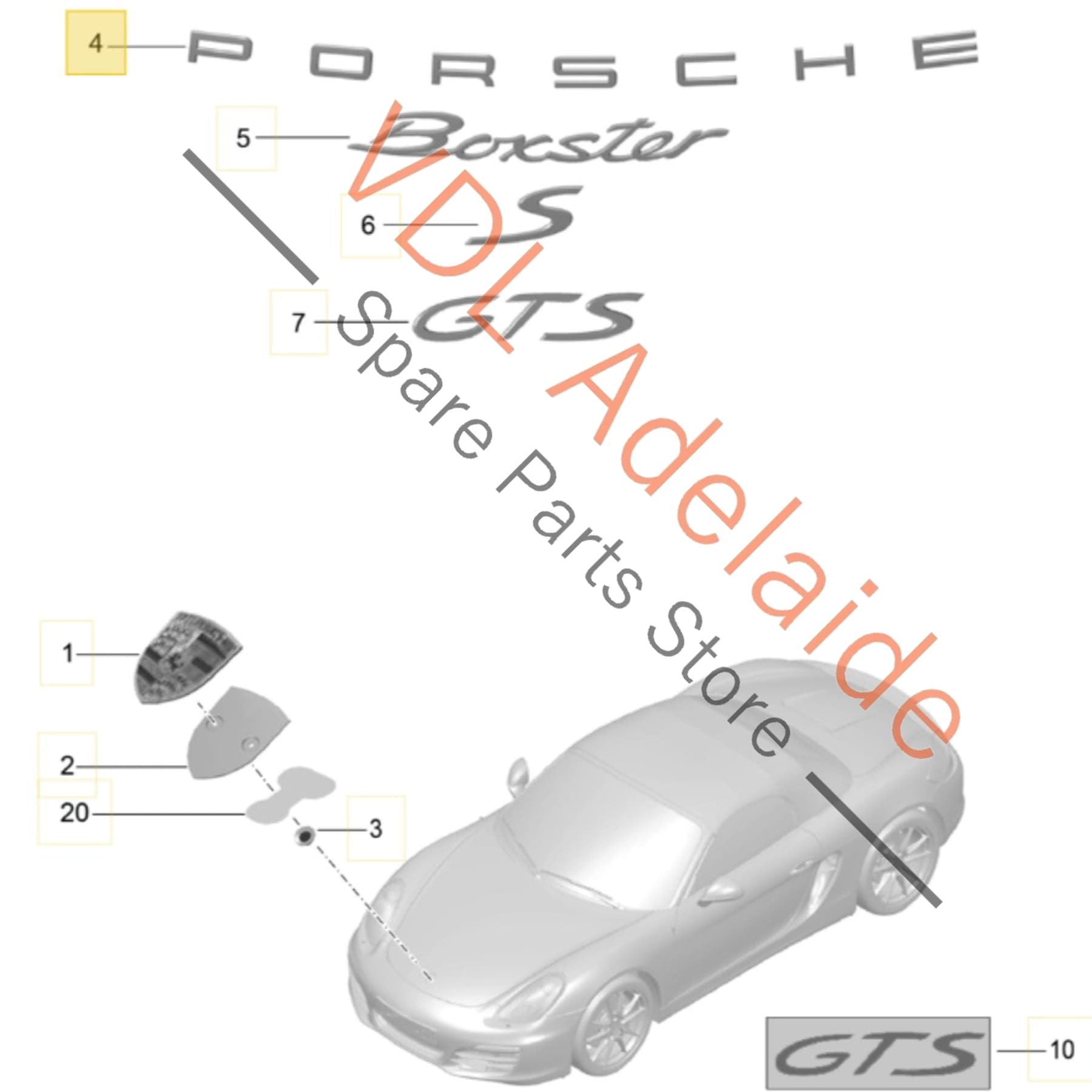 98155923300    Porsche Cayman Boxster 981 Rear Badge Emblem Inscription 98155923300