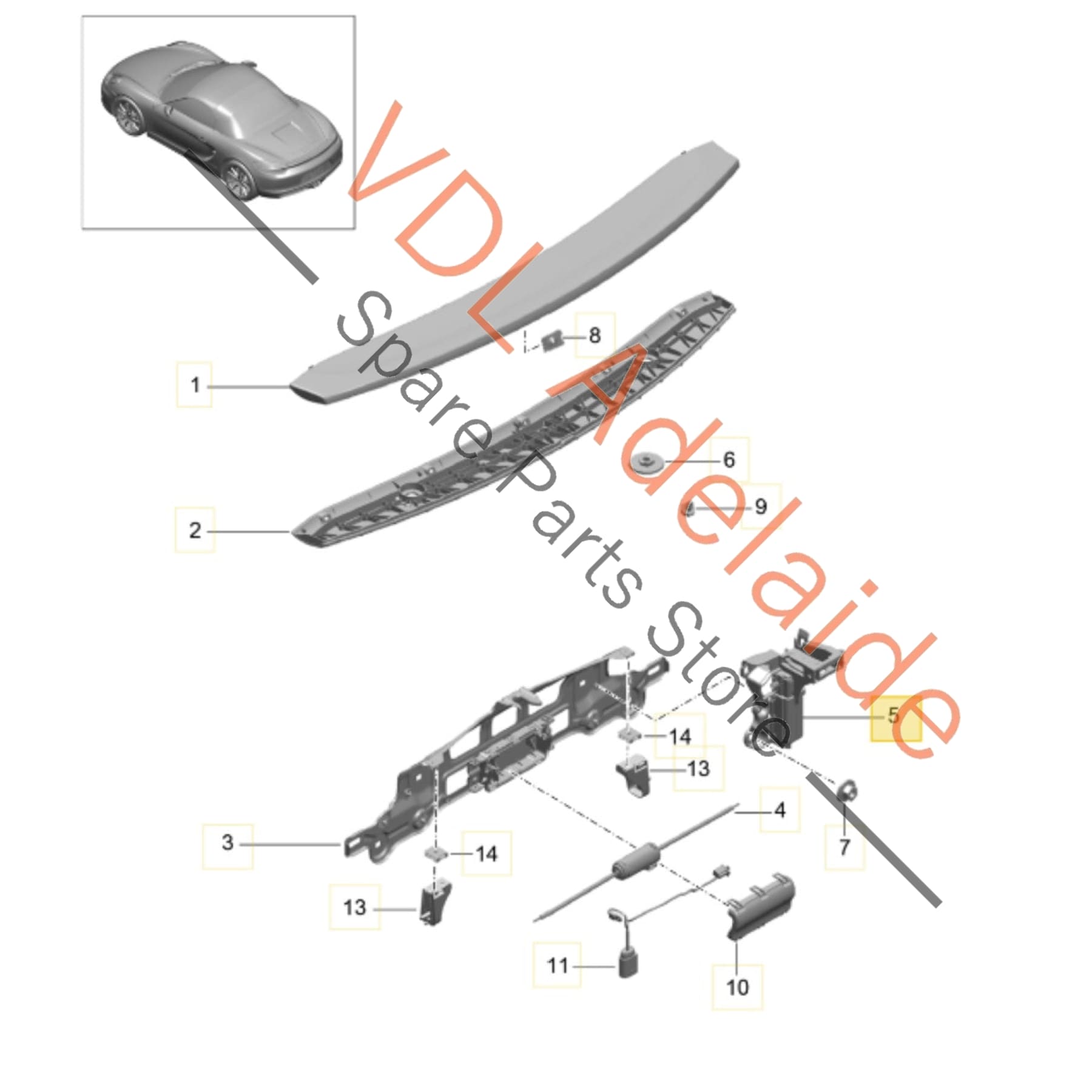 98150497100    Porsche 911 Boxster Cayman Rear Spoiler Lift Mechanism Left 98150497100