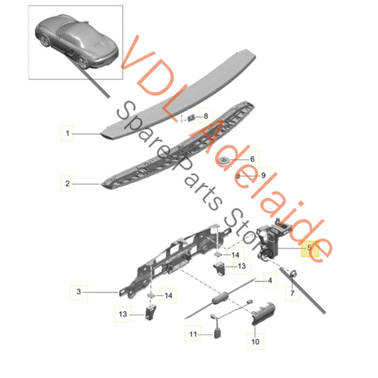 98150497100    Porsche 911 Boxster Cayman Rear Spoiler Lift Mechanism Left 98150497100