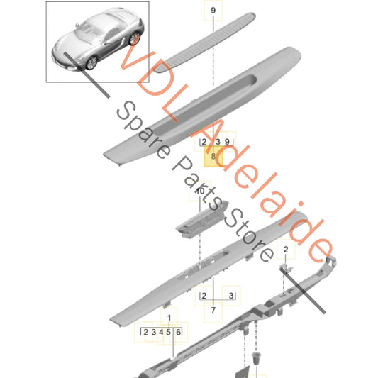 98155512100    Porsche Boxster Cayman Left Side Door Entry Interior Scuff Trim 98155512100