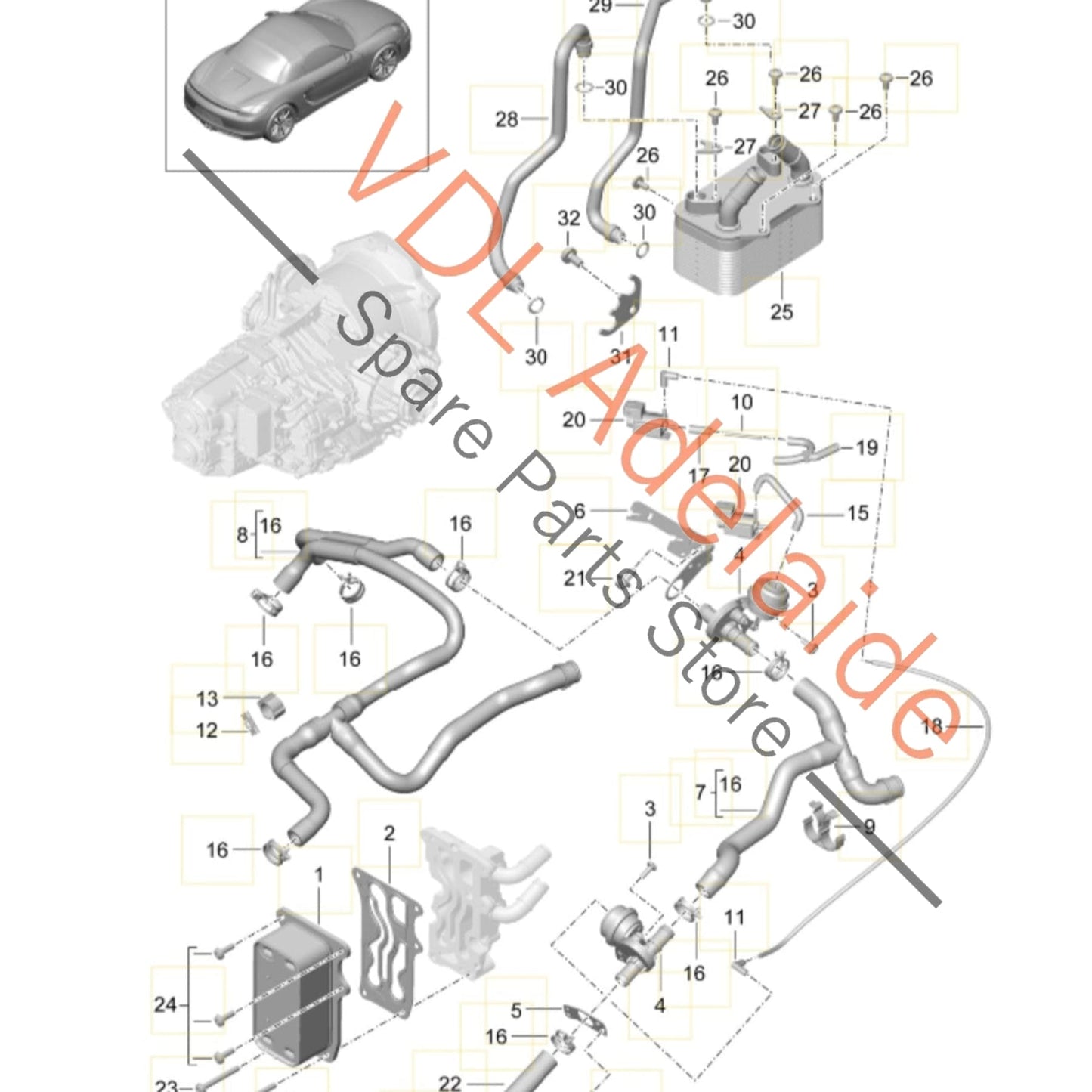 9G230707601 9P1317233   Porsche Boxster Cayman PDK Gearbox Coolant & Vacuum Hose Assembly 9G230707601 9P1317233