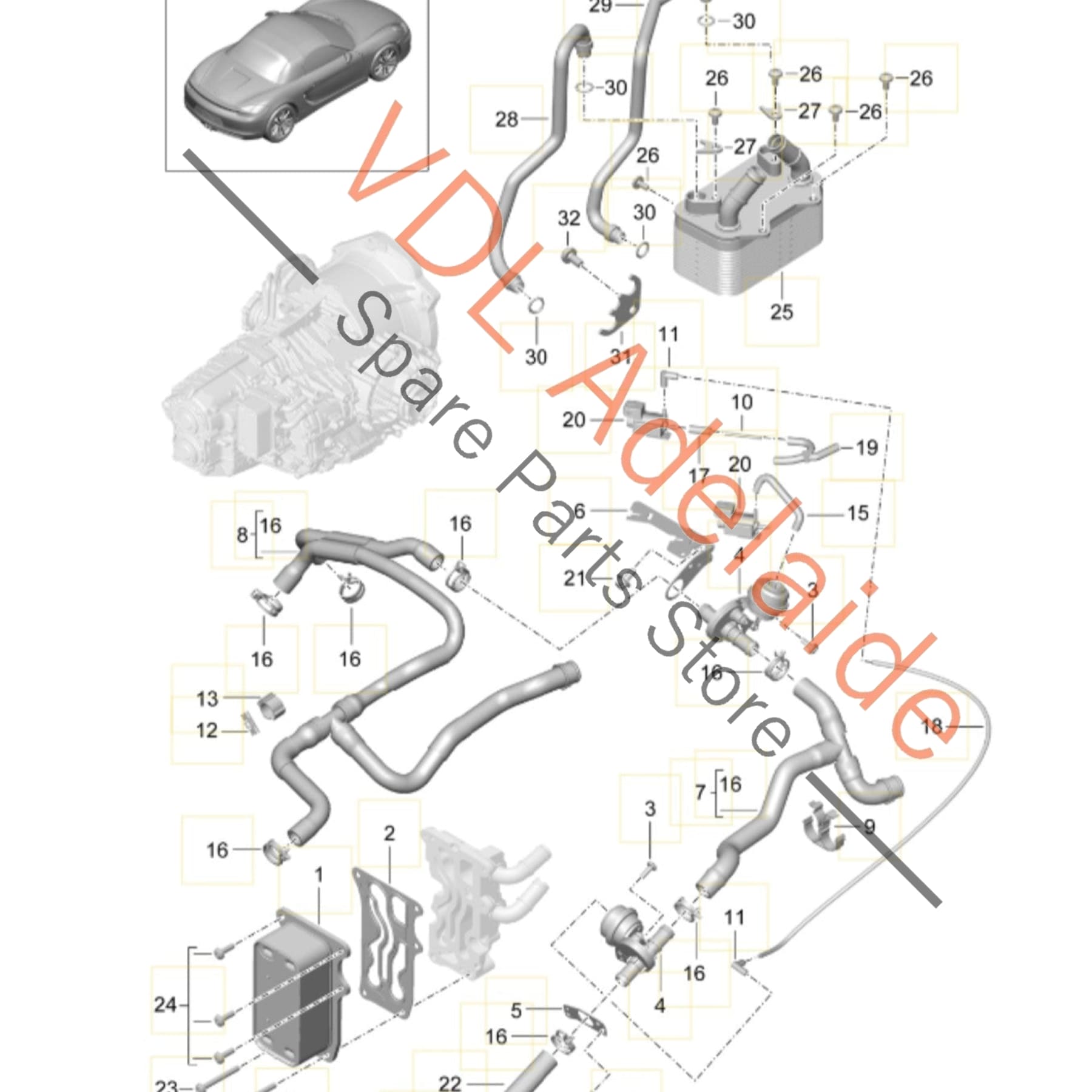 9G230707601 9P1317233   Porsche Boxster Cayman PDK Gearbox Coolant & Vacuum Hose Assembly 9G230707601 9P1317233