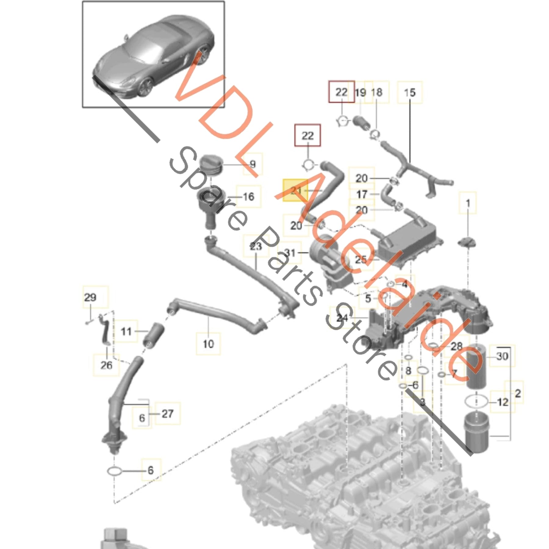 9A110661100    Porsche Cayman Boxster Coolant Feed Hose 9A110661100
