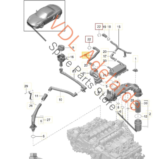 9A110661100    Porsche Cayman Boxster Coolant Feed Hose 9A110661100