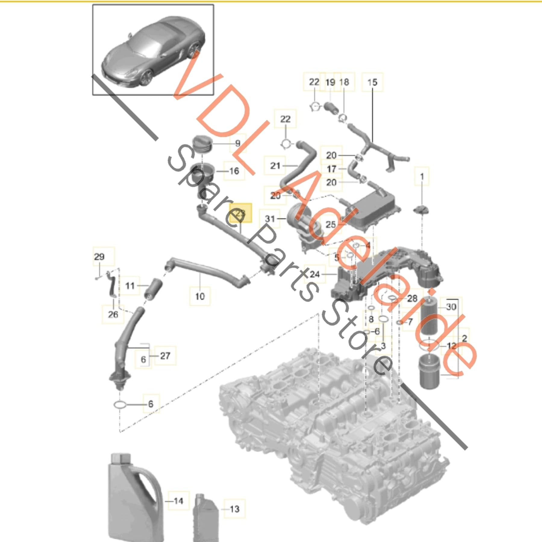 98110726503    Porsche Cayman Boxster Engine Oil Filler Tube Pipe 98110726503
