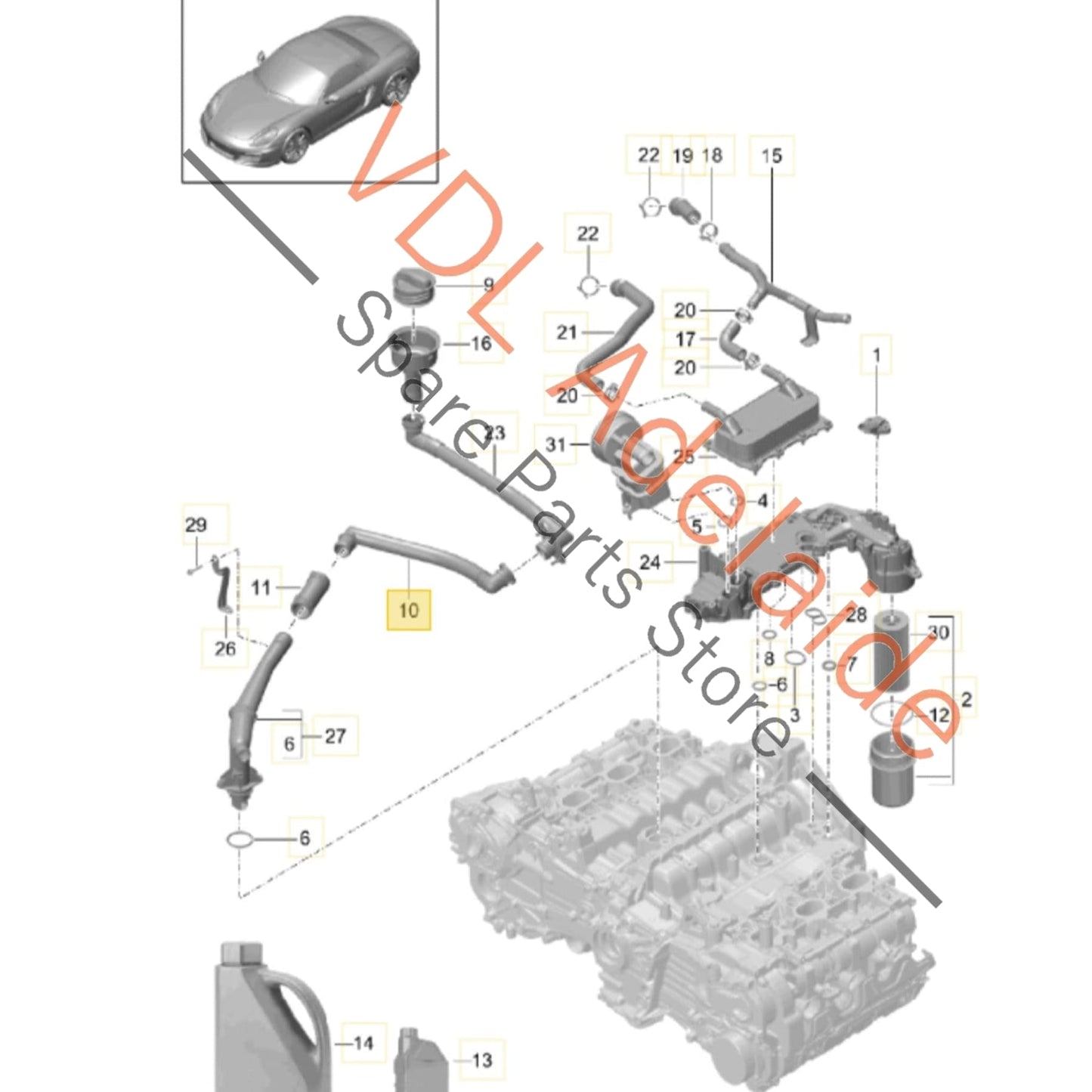98110726400 98110726401   Porsche Cayman Boxster Engine Oil Filler Tube Pipe 98110726400 98110726401
