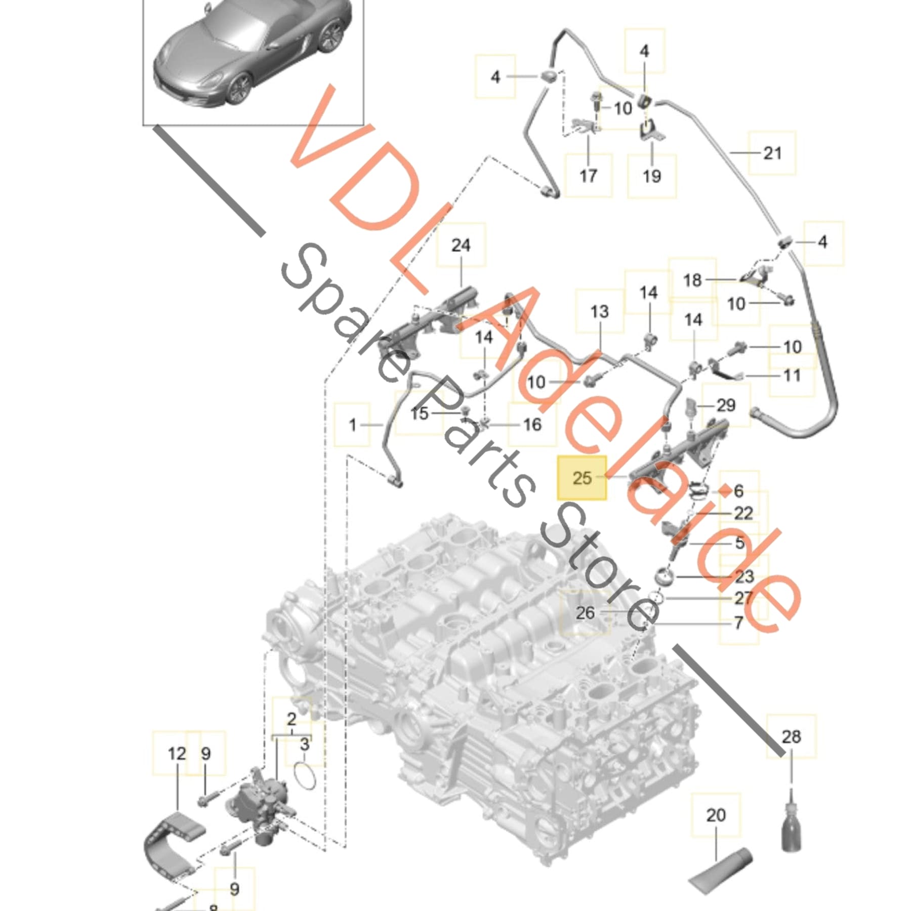 94860623003 9A111086031   Porsche Boxster A122 Fuel Pressure Sensor & Pipe 9A111086031 94860623003 Cyls 4-6