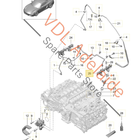94860623003 9A111086031   Porsche Boxster A122 Fuel Pressure Sensor & Pipe 9A111086031 94860623003 Cyls 4-6