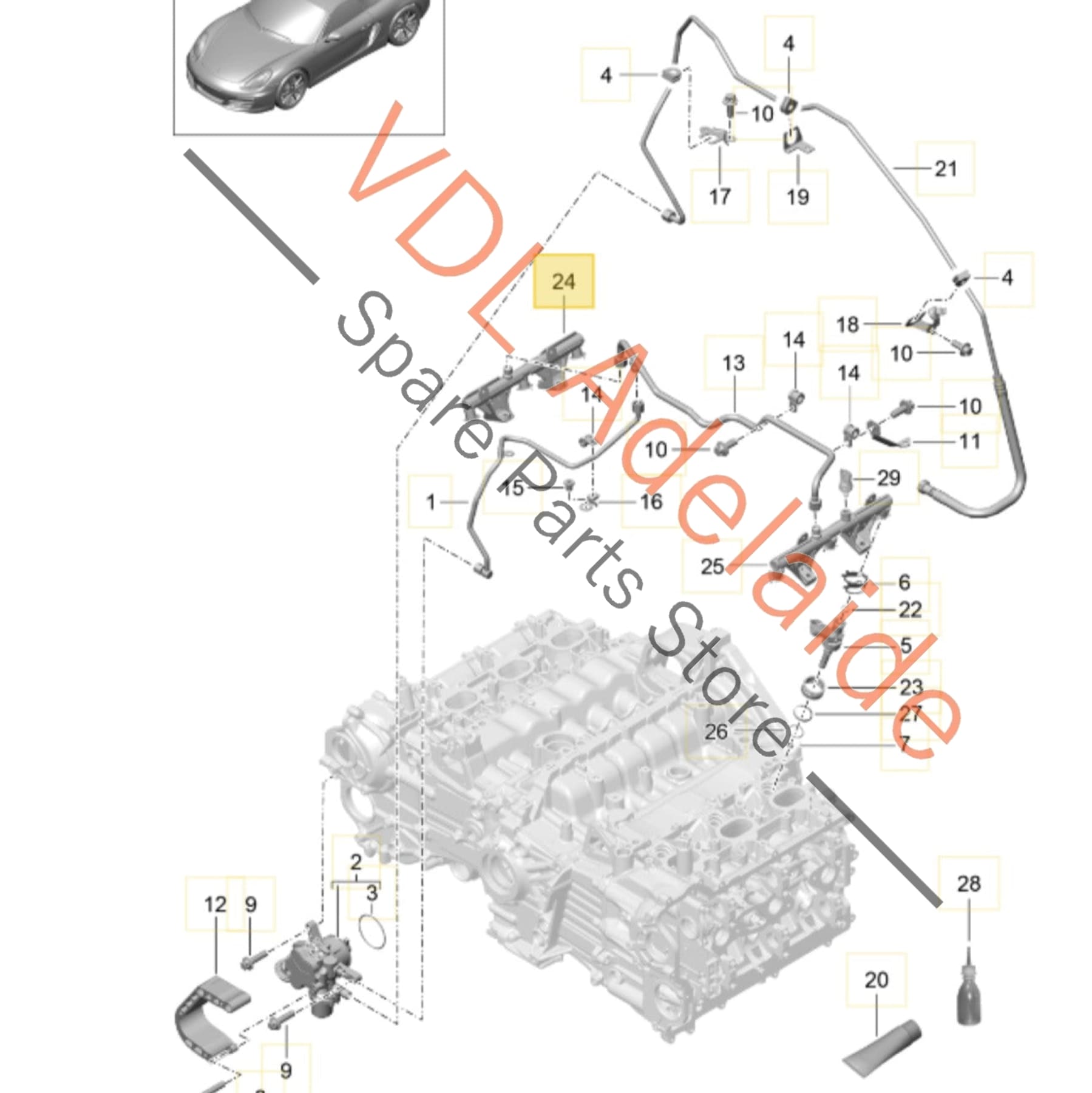 9A111085931    Porsche Boxster A122 Fuel Pressure Sensor & Pipe 9A111085931 Cyls 1-3