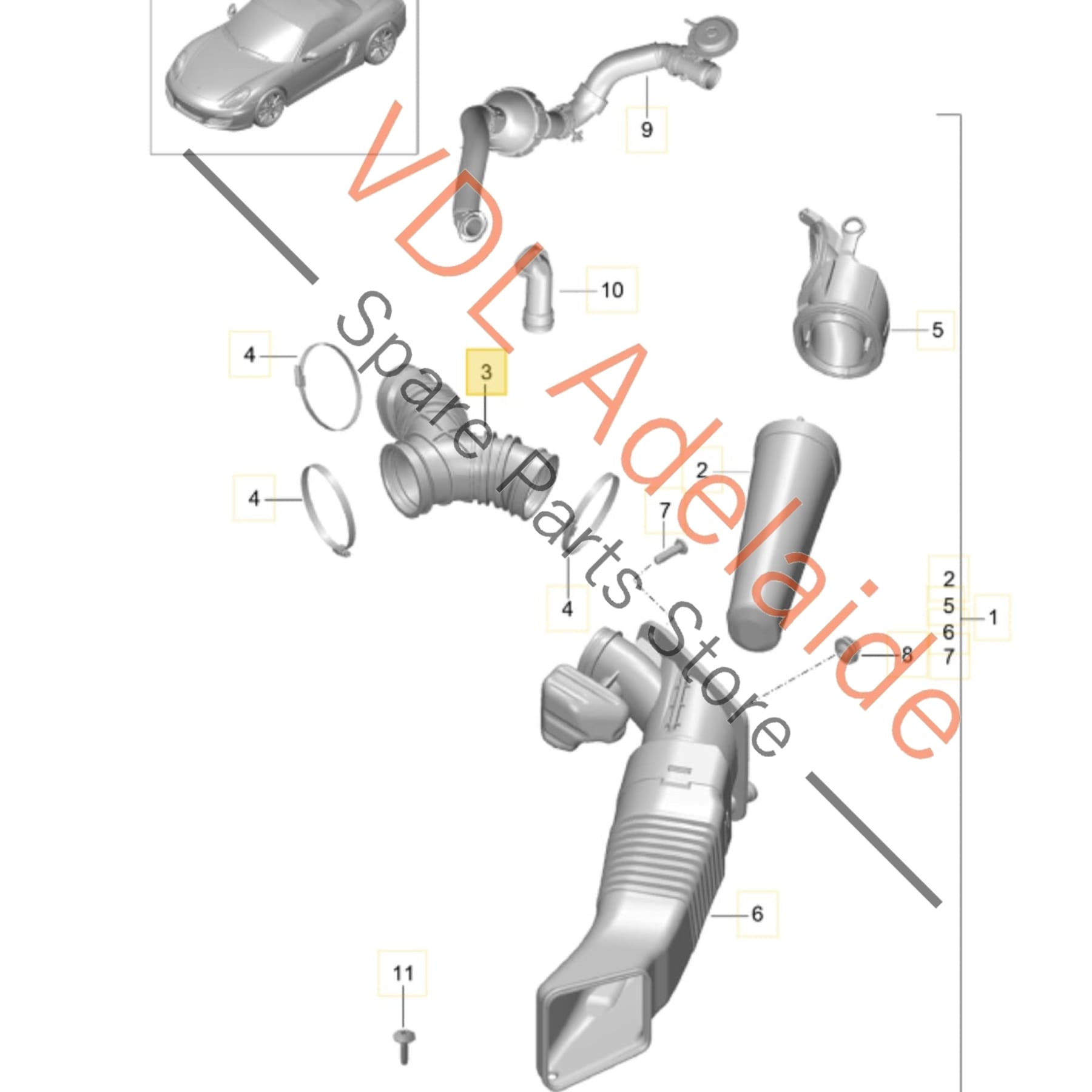 98111027000    Porsche Cayman Boxster Air Intake Tube Y Pipe Hose 98111027000
