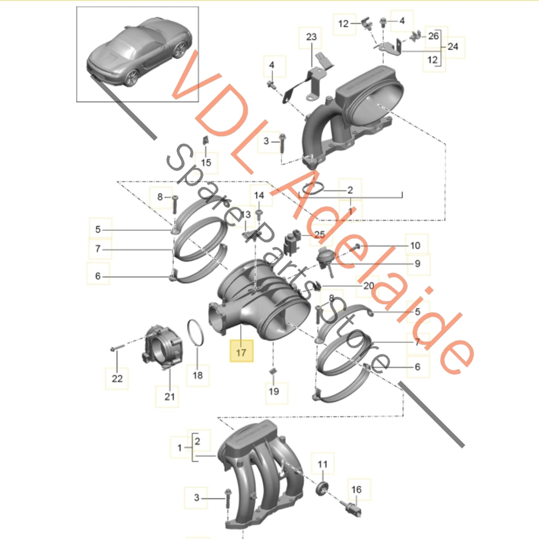 9A111012030    Porsche Intake Air Distributor Resonator for A122 2.7L 9A111012030