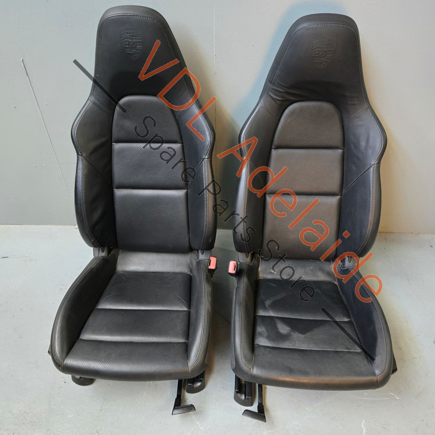 Porsche Boxster 981 Cayman Black Leather Seat Set Pair