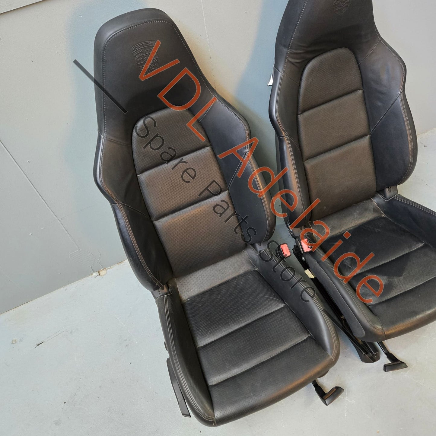 Porsche Boxster 981 Cayman Black Leather Seat Set Pair