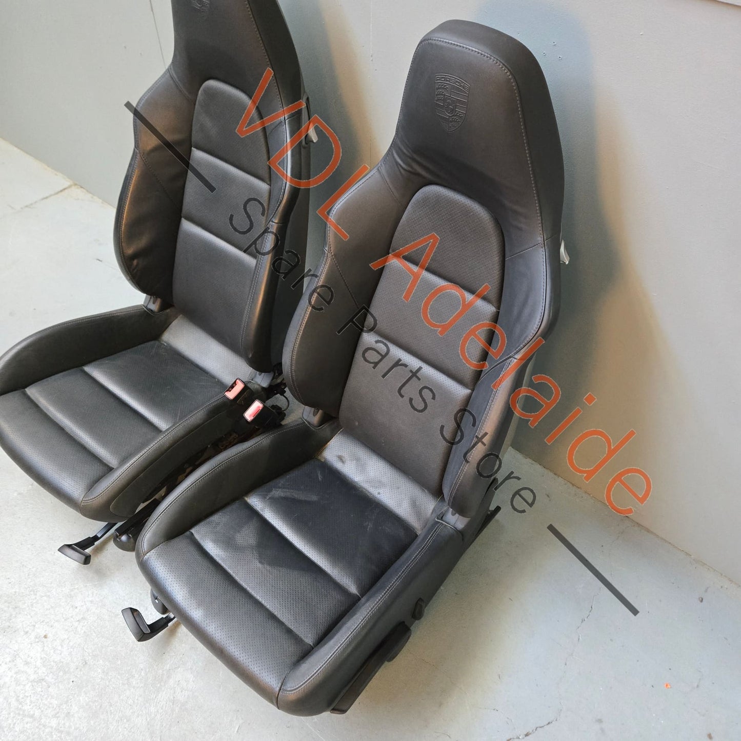 Porsche Boxster 981 Cayman Black Leather Seat Set Pair