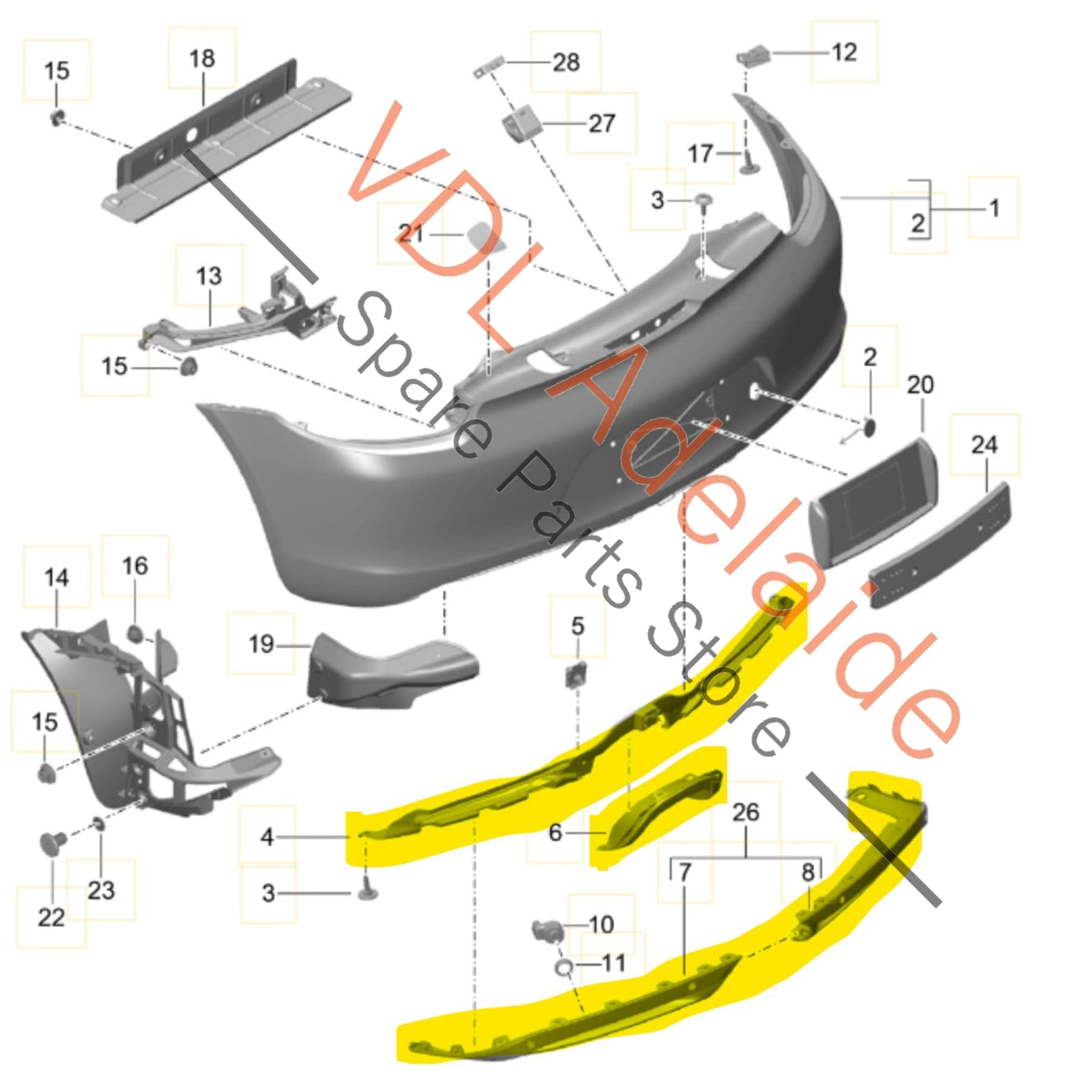 981505020A2 98150581100 98150585300  Porsche Boxster Cayman Rear Bumper Lower Diffuser Trim Set 98150585300 981505020A2 98150581100