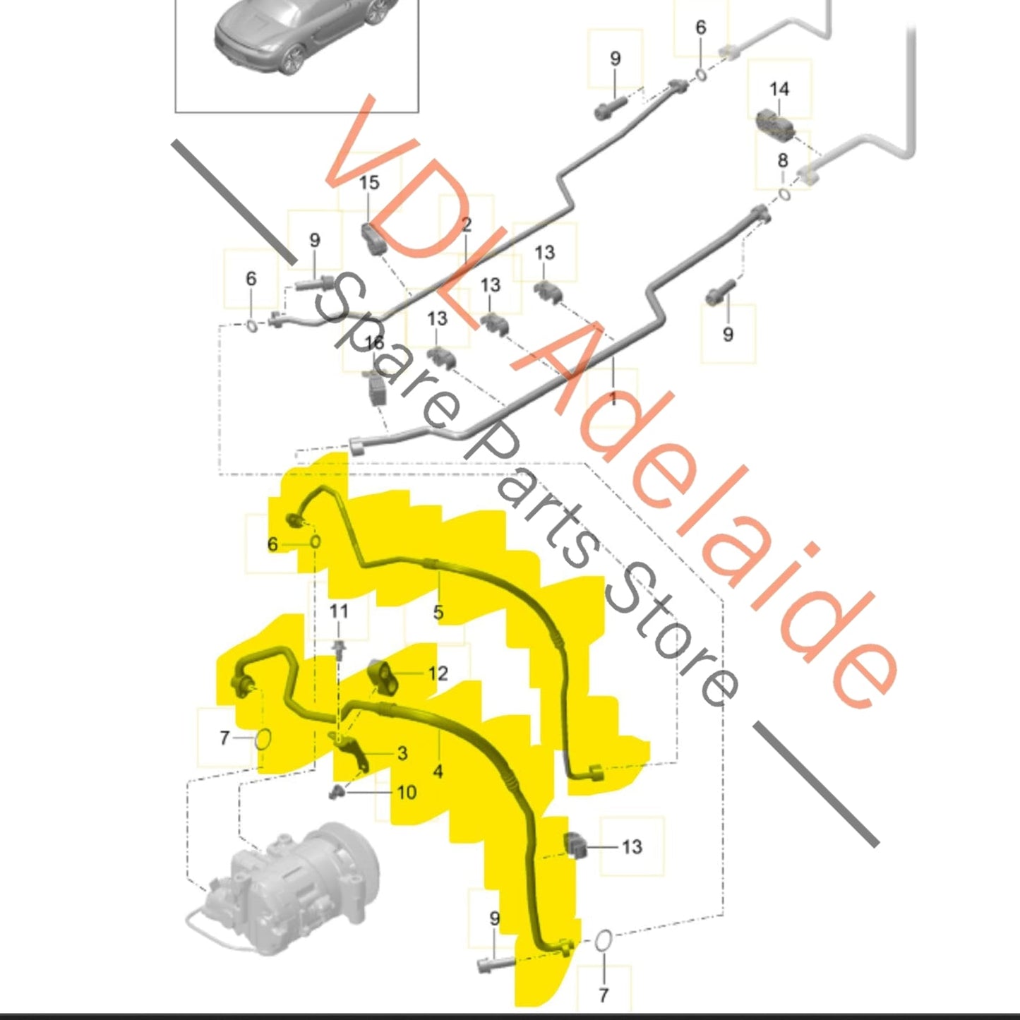9A157309908 9A157309707   Porsche Boxster Cayman 981 AC Compressor Hose for Refrigerant 9A157309707 9A157309908