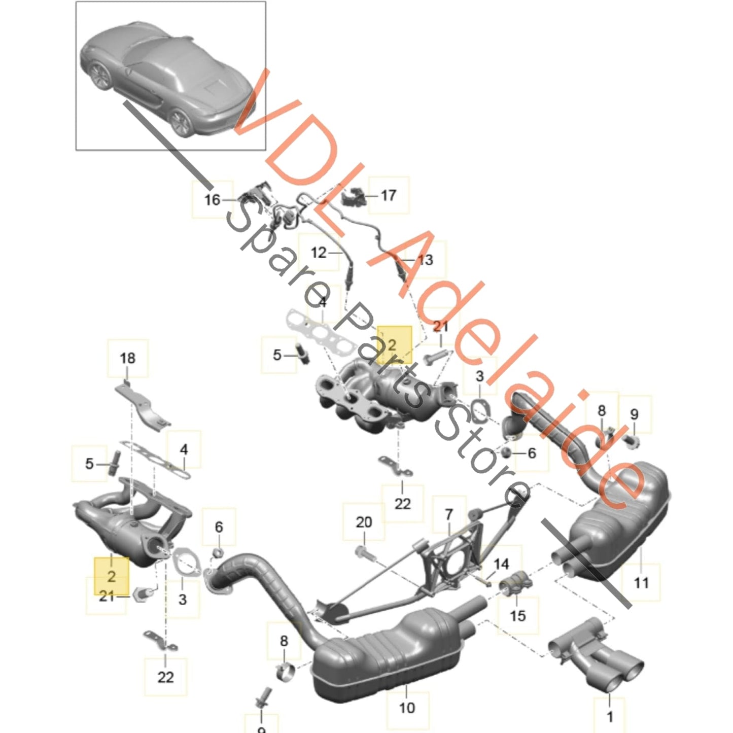 98111321205 981113212EX Porsche Boxster Cayman 2.7L Right Exhaust Manifold w Catalytic Converter 98111321205 981113212EX