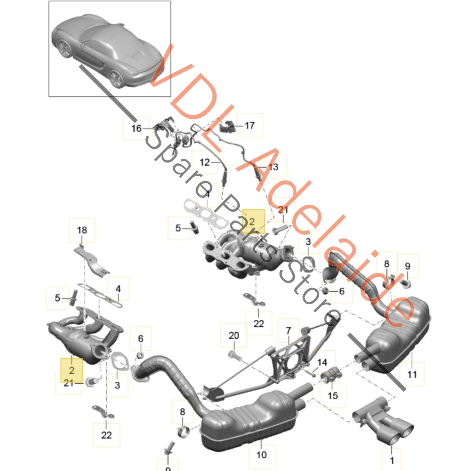 98111321205 981113212EX   Porsche Boxster Cayman 2.7L Right Exhaust Manifold w Catalytic Converter 98111321205 981113212EX