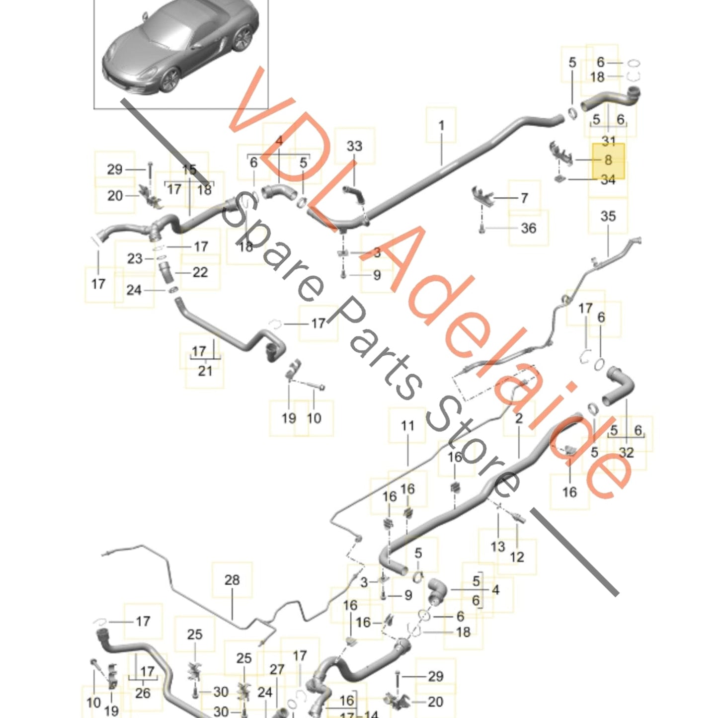 98110654103    Porsche Cayman Boxster Bracket for Coolant Pipe Under Floor 98110654103