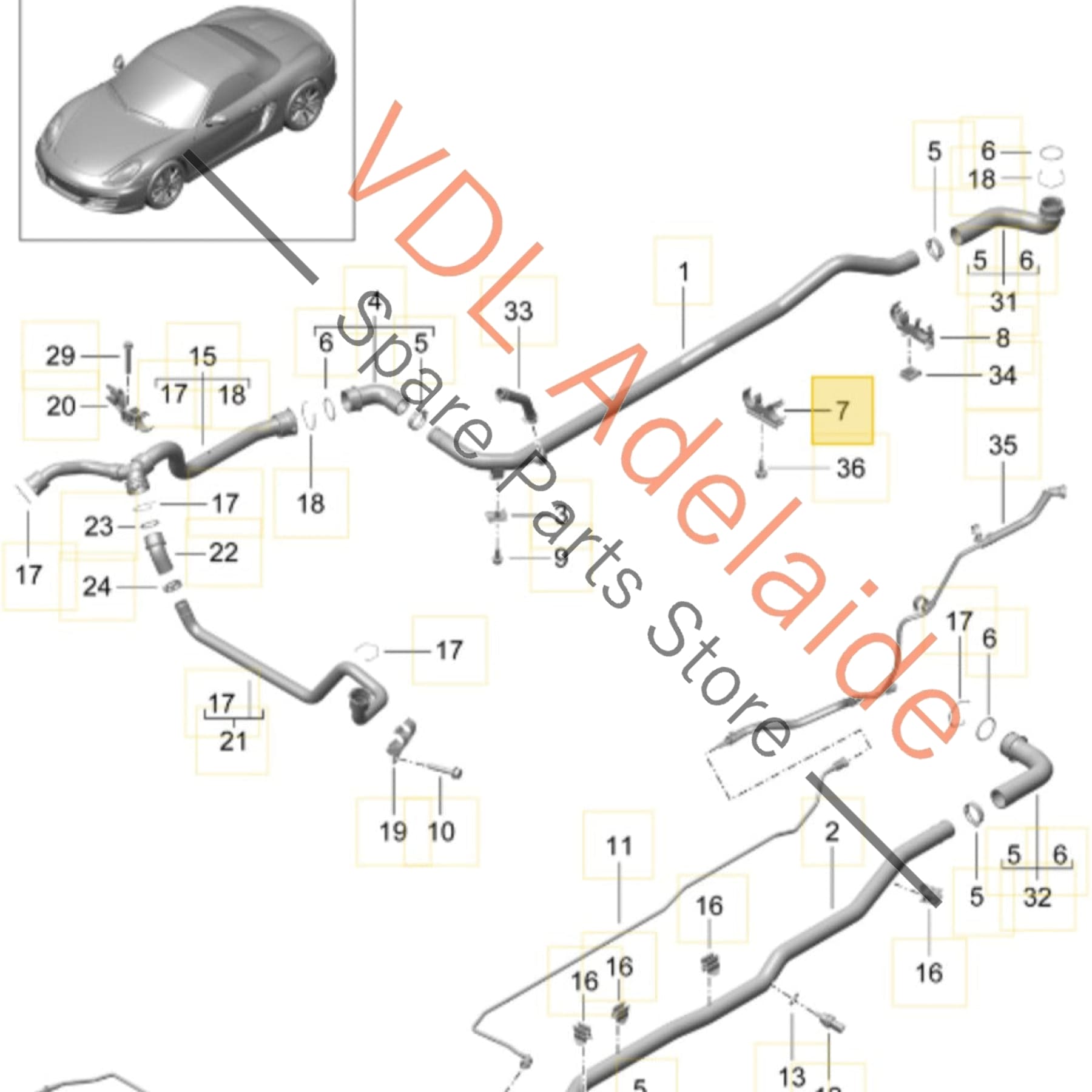 99110654001    Porsche 911 Cayman Boxster Bracket for Coolant Pipe Under Floor Tunnel 99110654001