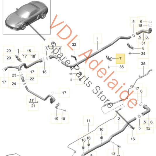 99110654001    Porsche 911 Cayman Boxster Bracket for Coolant Pipe Under Floor Tunnel 99110654001