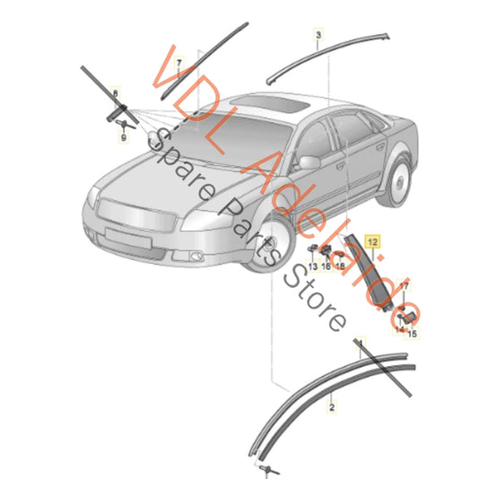 4E0853289AY9B 4E0853289A Audi A8 Exterior B Pillar Trim Gloss Black Left 4E0853289A Y9B