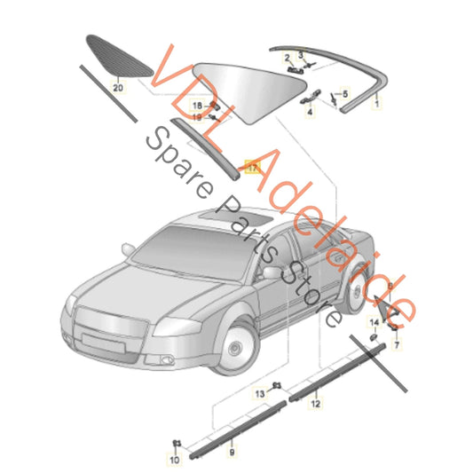 4E0853377BY9B Audi A8 Exterior C Pillar Trim Gloss Black Left 4E0853377B Y9B