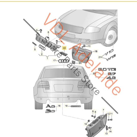 4E0853740 Audi S8 Front Grille Badge Inscription Emblem 4E0853740