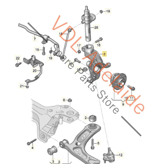 5Q0407253A 5Q0407257A   VW Golf R Front Left Wheel Bearing Housing Hub Knuckle 85mm 5Q0407253A