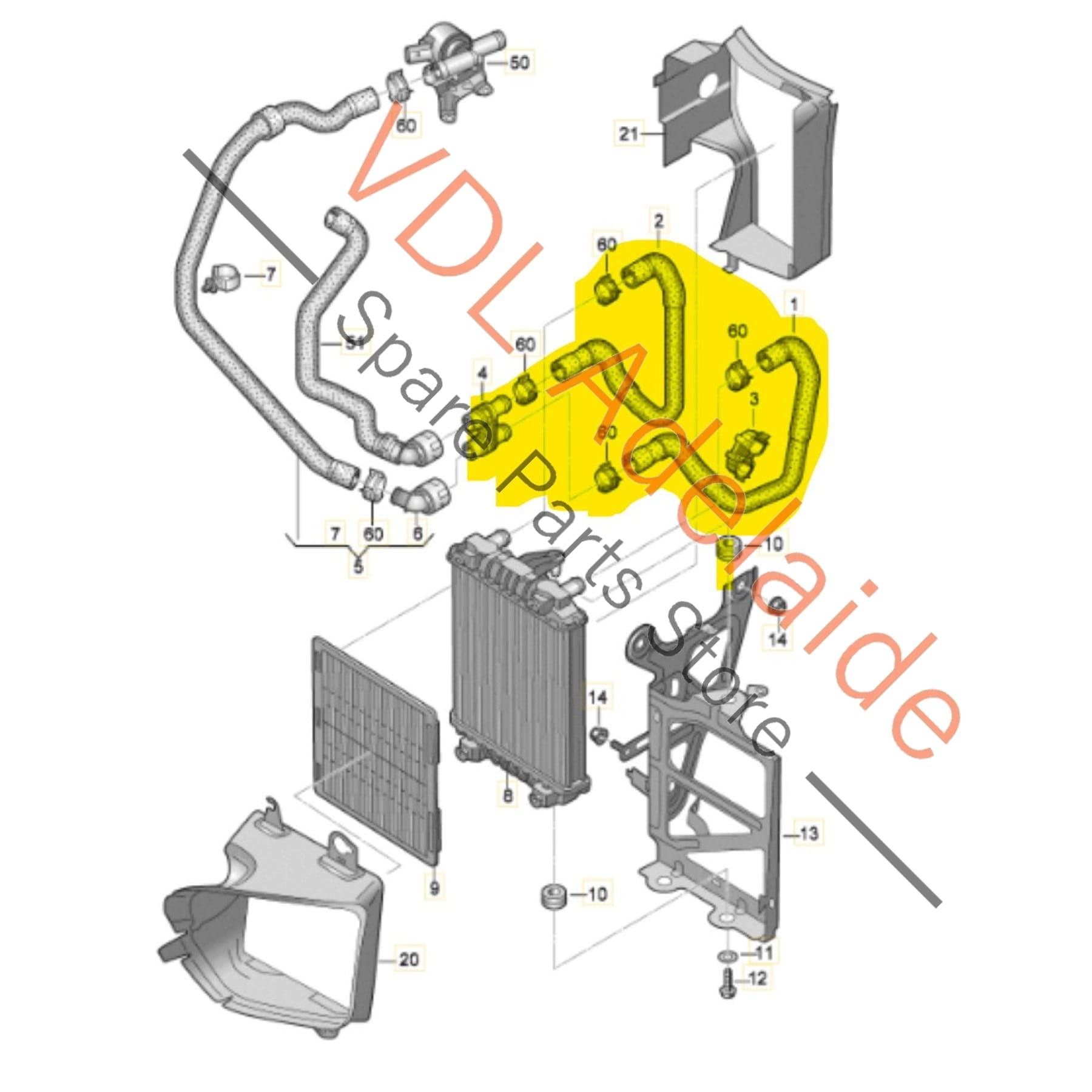 5Q0121101P 5Q0121051L   VW Golf R MK7 7.5 Additional Radiator Cooling Hoses Pipe 5Q0121101P 5Q0121051L