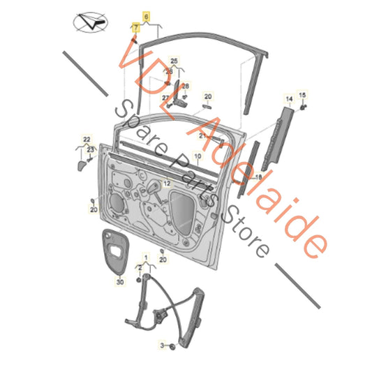 5G4837432K5AP    VW Golf MK7 Front Right Door Frame Window Rubber 5G4837432K 5AP