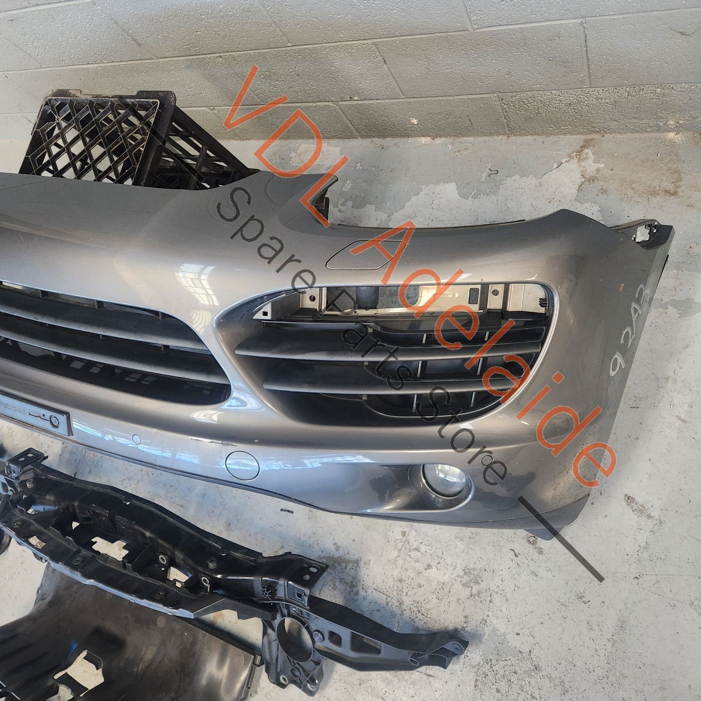 9Y0 043 061 50 Porsche Cayenne 958 Front Bumper w Grilles & Reo Bar Assembly with Headlight Washers 2010-2014 Meteor Gray Metallic M7W/9Q