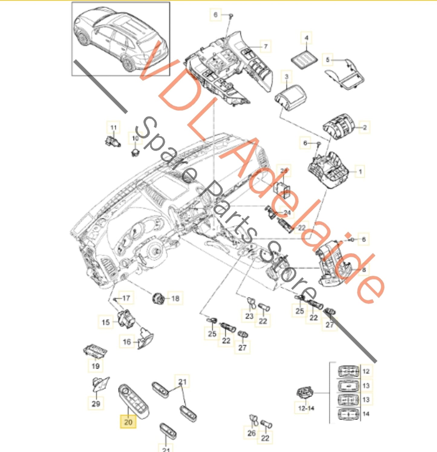 7PP959858AH DML Porsche Cayenne 958 92A Drivers Master Power Window Switch 7PP959858H DML 7PP959858AH DML
