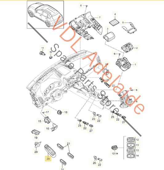 7PP959858AH DML    Porsche Cayenne 958 92A Drivers Master Power Window Switch 7PP959858H DML 7PP959858AH DML