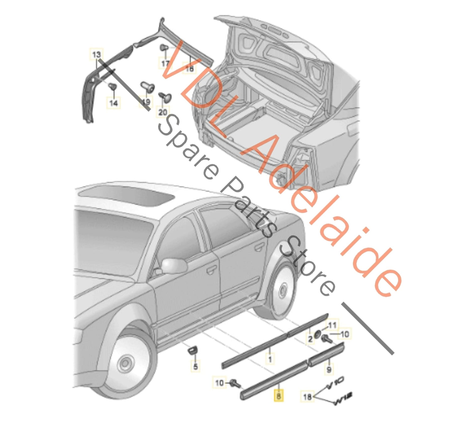 4E0853959C Audi A8 S8 Front Left Lower Exterior Door Trim Moulding Plastic 4E0853959C