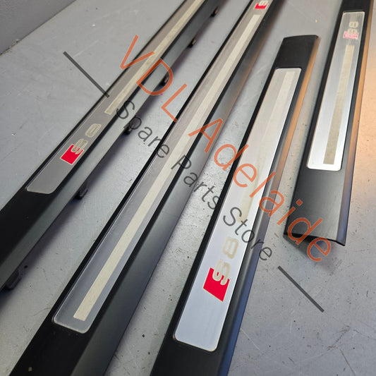 4E0853995F Set of 4 Audi S8 Door Name Scuff Plates 4E0853985 4E0853995F