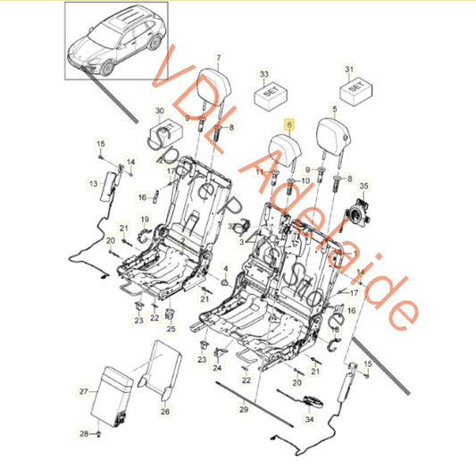 Porsche Cayenne 958 Head Rest Headrest Black Leather Rear Seat Centre 95852290020 8YR
