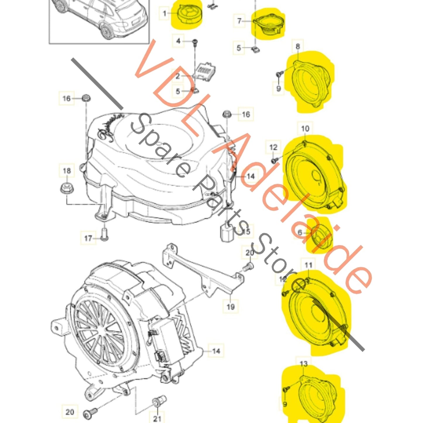 7PP035454E Porsche Cayenne 958 Bose Speaker Set High & Mid 7PP035454E 7PP035415F
