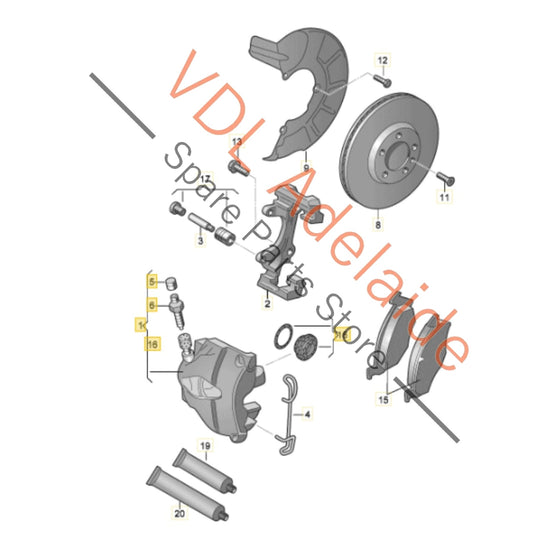 1K0615123M 6R0615125A 1K0615124M  VW Polo Gti Front Brake Caliper Set Left & Right with carriers & Bolts 1K0615123M 6R0615125A 288mm x 25mm