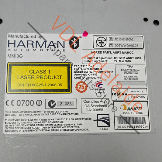 8R2035754B Audi RS5 MMI3g Navigation Radio Unit Tuner Harman Becker 8R2035754B