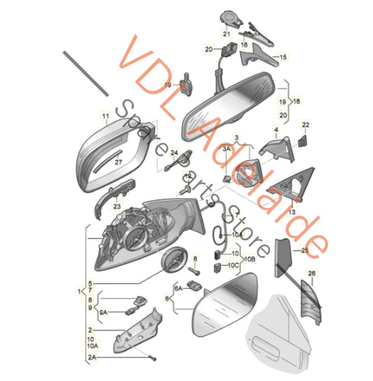 8T2857409AJ 8F0857535G Audi RS5 Left Side Power Folding Exterior Mirror Auto Anti-dazzle 8T2857409AJ 8F0857535G