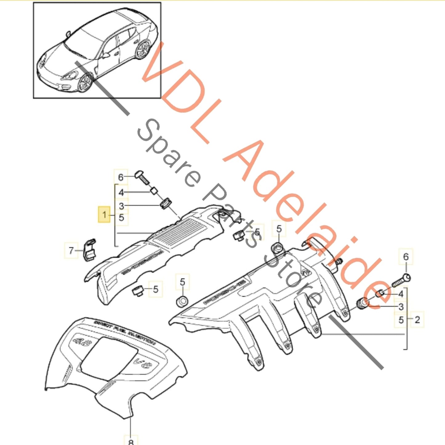 7PP103908C Porsche V8 Engine Cover Right Side Trim 7PP103908C