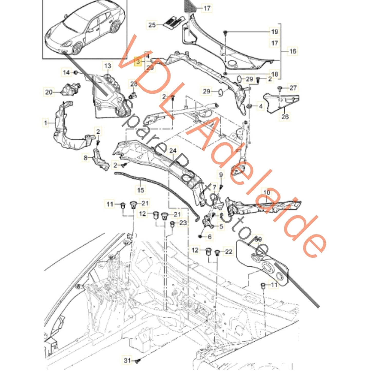 97057241501 Porsche Panamera 970 Waterbox Firewall Plastic 97057241501