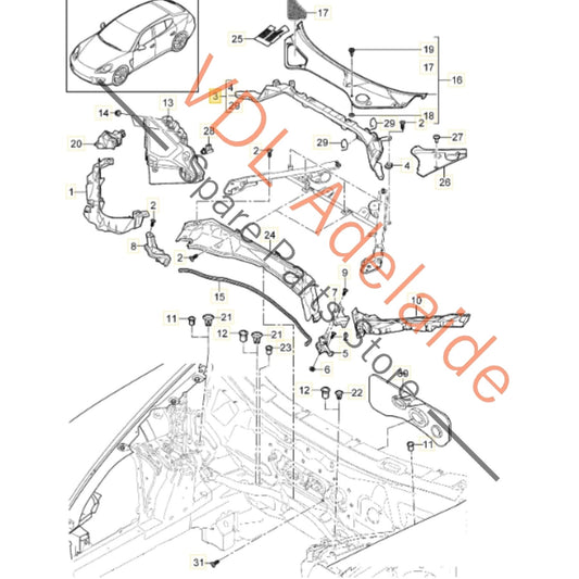 97057241501    Porsche Panamera 970 Waterbox Firewall Plastic 97057241501