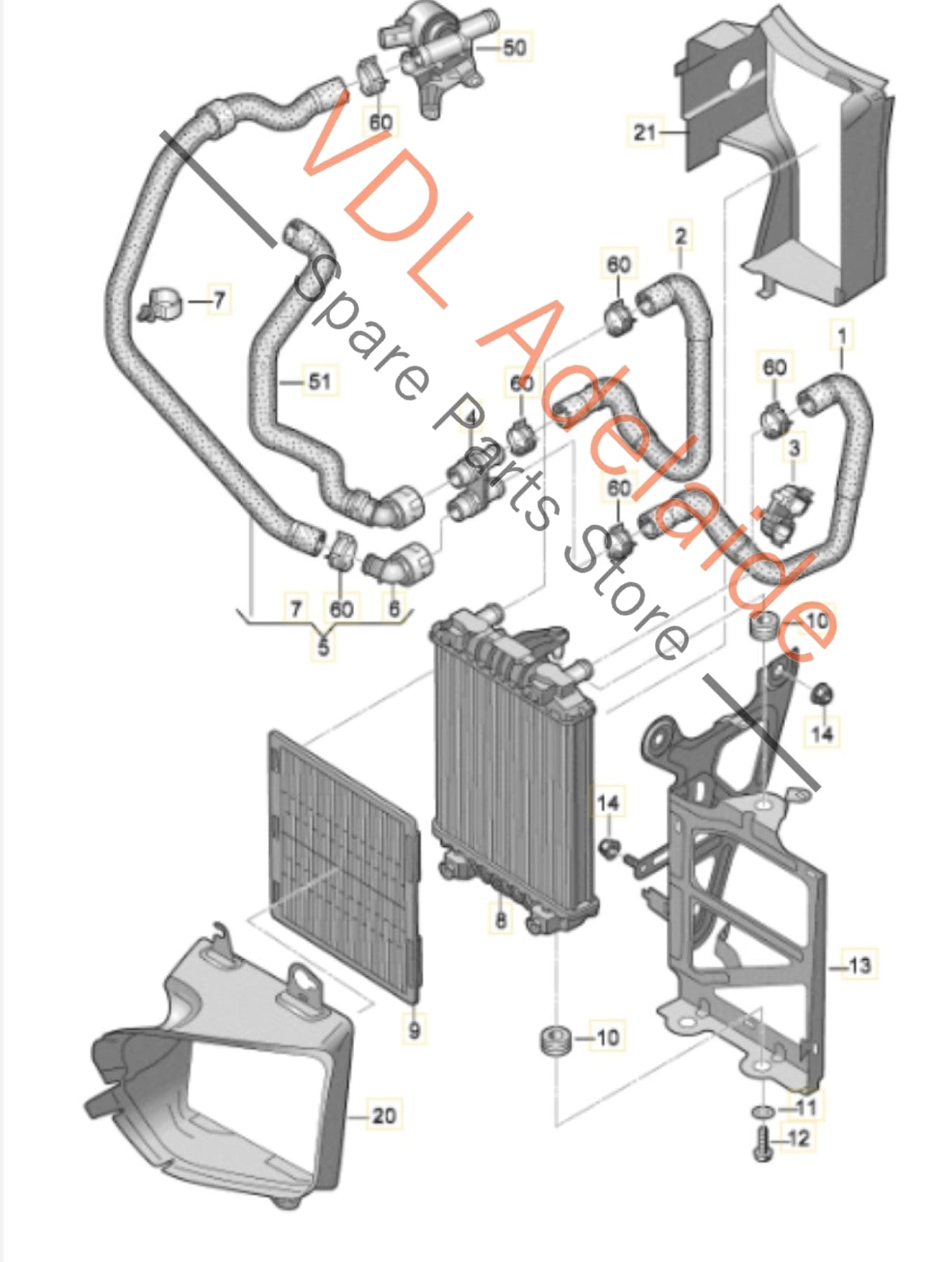5Q0121251HA 5G0117333 VW Golf R MK7 7.5 Audi S3 Front Left Radiator Additional Cooler Assembly 5Q0121251