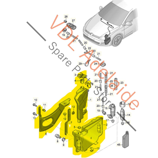 5Q0955449AT 5Q0955453AM 
5Q0955453AK  VW Golf R MK7 Windscreen Washer Bottle Tank Reservoir System