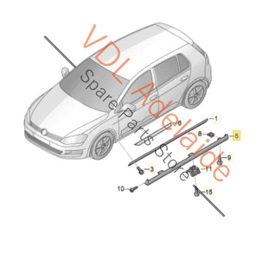 5G0853855 5G0853855GRU   VW Golf R MK7 RHS Right Widened Sill Panel Sideskirt Rocker Panel Cover Trim Moulding 5G0853856
